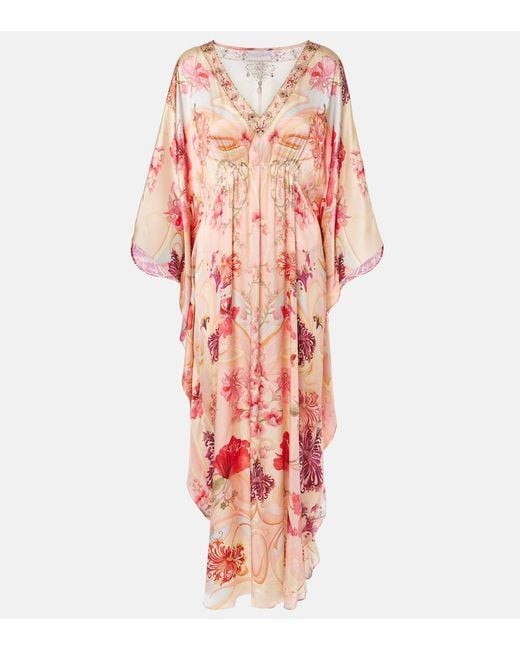 Camilla Pink Embellished Floral Silk Kaftan
