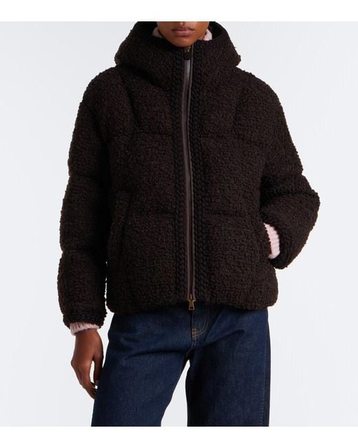 Moncler Black Cristallin Wool-Blend Teddy Down Jacket