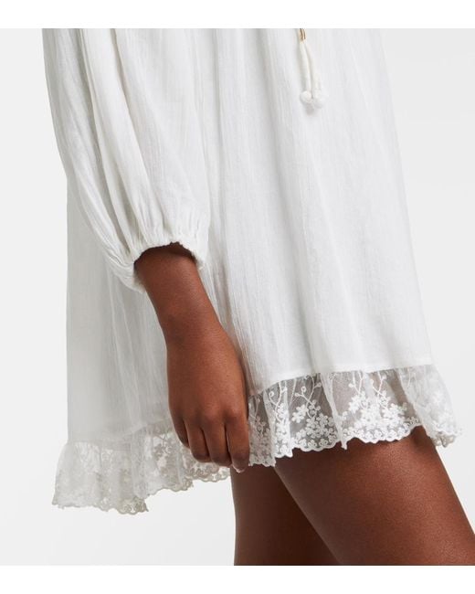 Rixo White Inez Embroidered Cotton Minidress