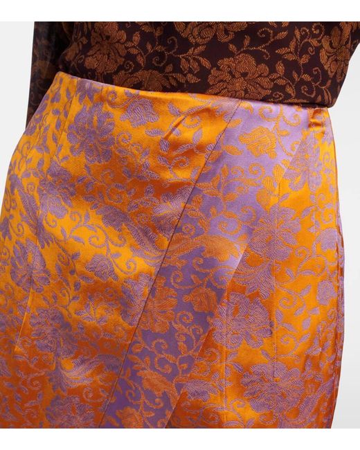 Dries Van Noten Orange Floral Satin Jacquard Midi Skirt