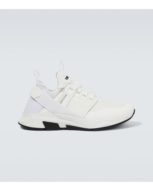 Tom Ford White Lace-Up Sneakers With Logo Patch for men