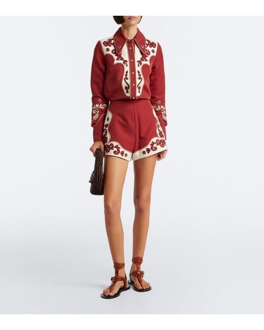 ALÉMAIS Duke Embroidered Wool-Blend Shorts