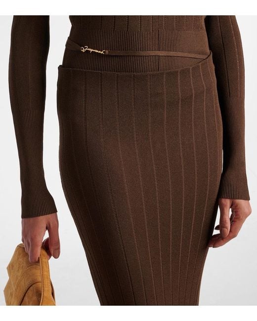 Jacquemus Brown Pralu Ribbed-Knit Midi Skirt
