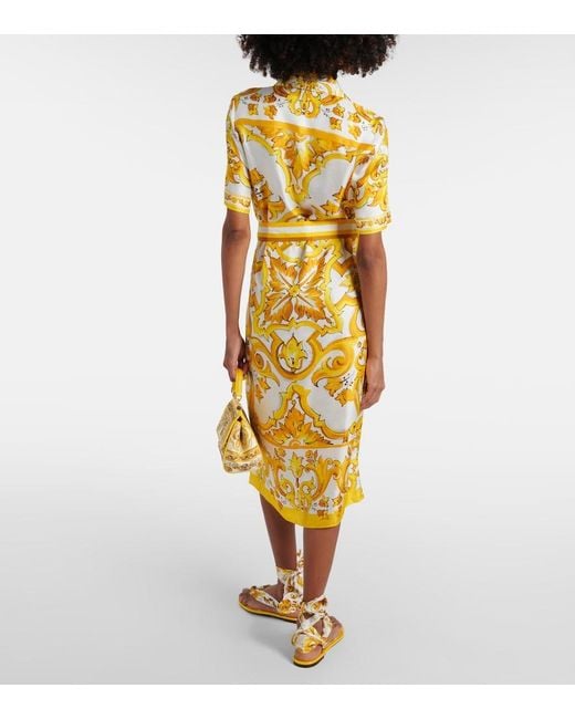 Dolce & Gabbana Metallic Majolica Silk Twill Shirt Dress