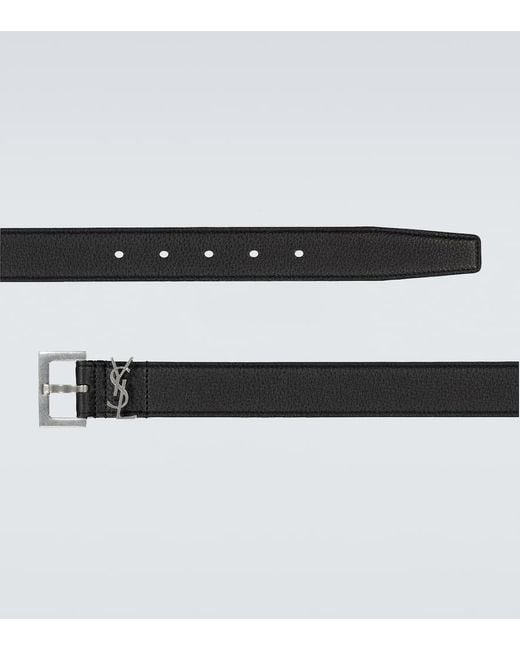 Saint Laurent Black Slim Grained Leather Belt for men