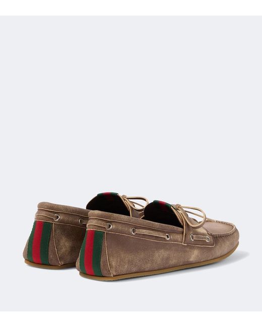 Gucci White Web Stripe Leather Boat Shoes for men