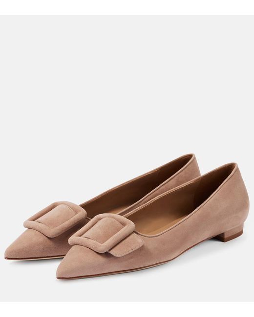 Manolo Blahnik Brown Maysalepumpflat Suede Ballet Flats