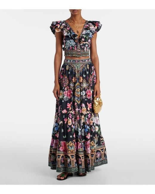 Camilla Multicolor Crystal-Embellished Poplin Maxi Skirt