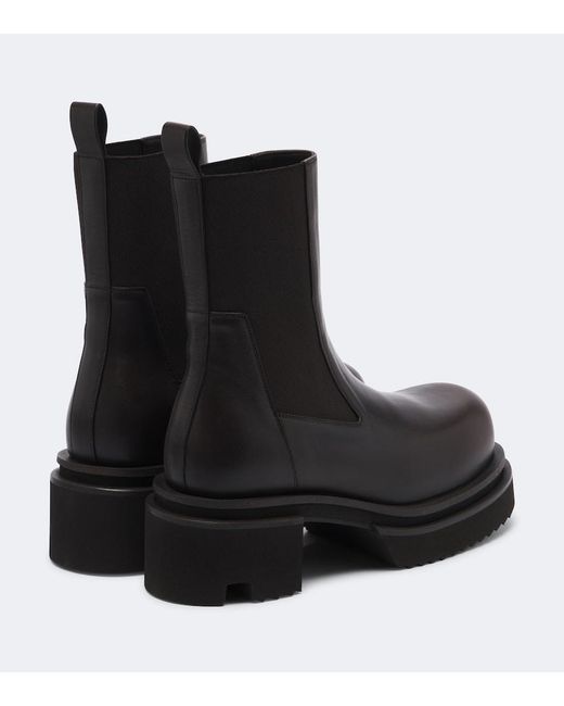 Rick Owens Black Beatle Leather Platform Chelsea Boots