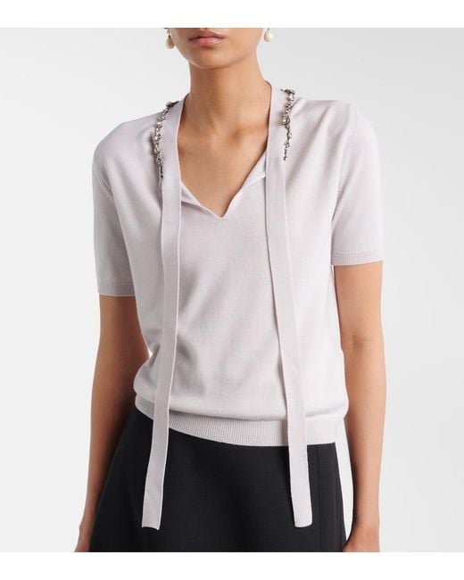 Valentino Gray Embellished Tie-Neck Virgin Wool Sweater
