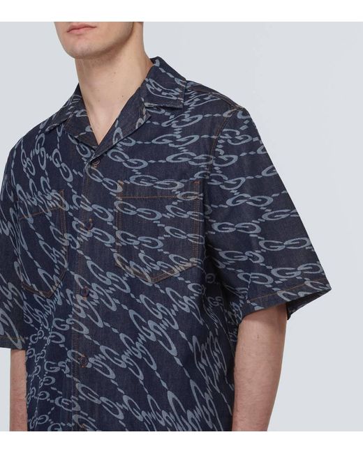Gucci Bedrucktes Hemd aus Denim in Blue für Herren