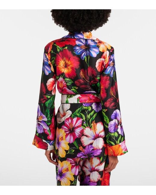 Dolce & Gabbana Red Belted Floral Silk Shirt