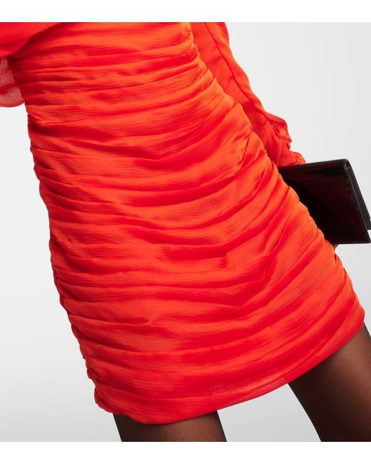 Vestido asimetrico de seda fruncida Saint Laurent de color Orange