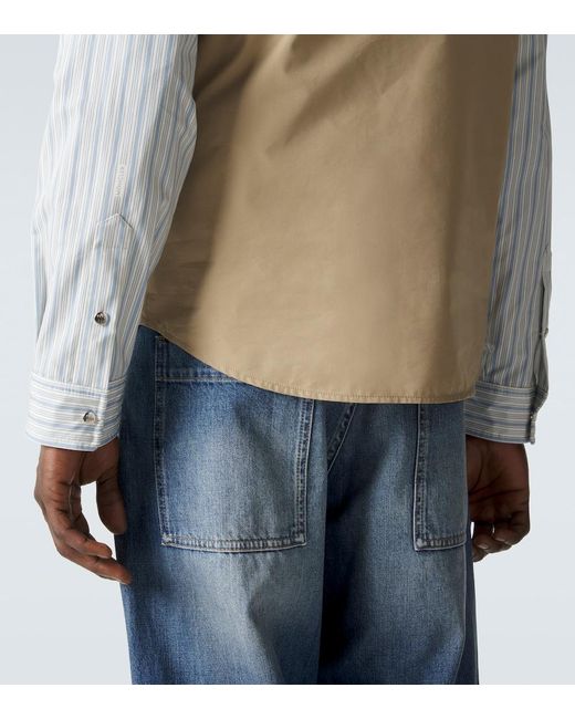 Moncler Blue Striped Cotton Poplin Zip-Up Shirt for men