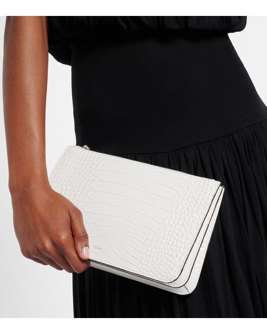 Totême White Threefold Croc-Effect Leather Clutch
