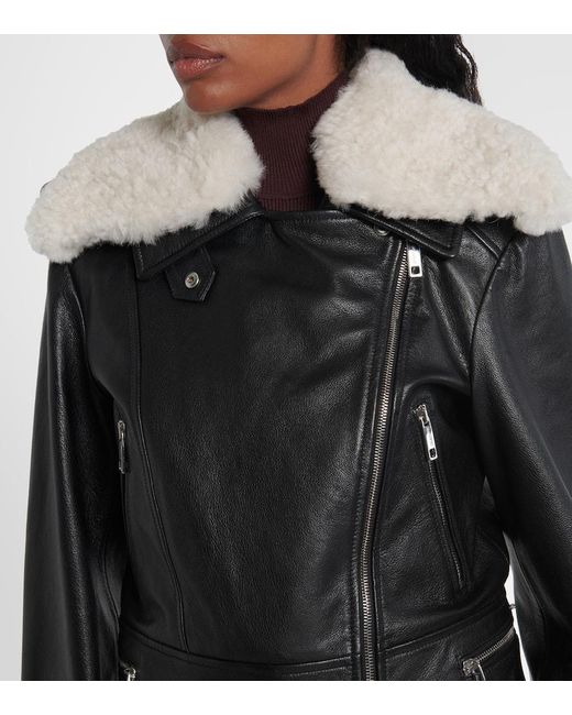Sportmax Black Toscana Shearling-Trimmed Leather Jacket