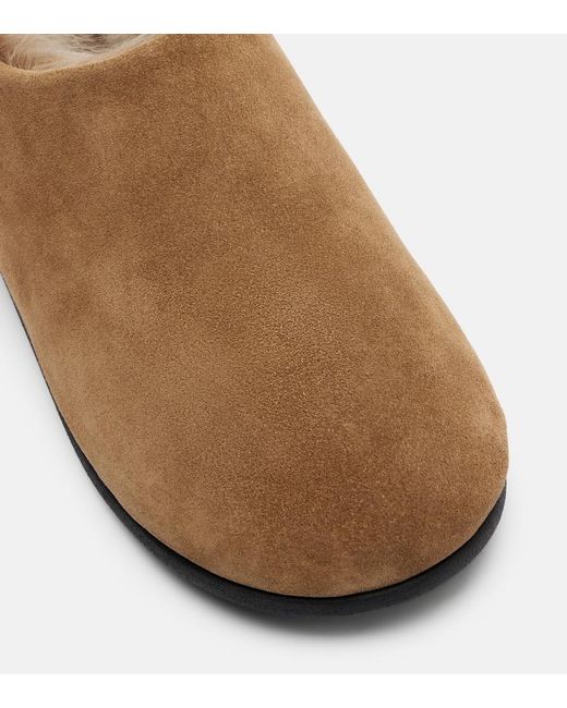 Christen Brown Big Bootie Shearling-Trimmed Suede Slip-On Shoes