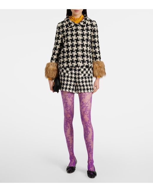 Valentino Floral Lace Tights in Purple | Lyst