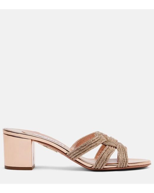 Aquazzura Pink Felix Embellished Leather Sandals