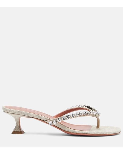 AMINA MUADDI Pink Gigi Embellished Canvas Thong Sandals