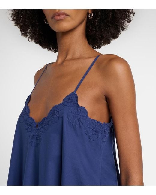 Juliet Dunn Blue Embroidered Cotton Midi Dress