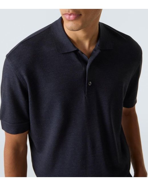 Zegna Blue Cotton And Silk Polo Shirt for men