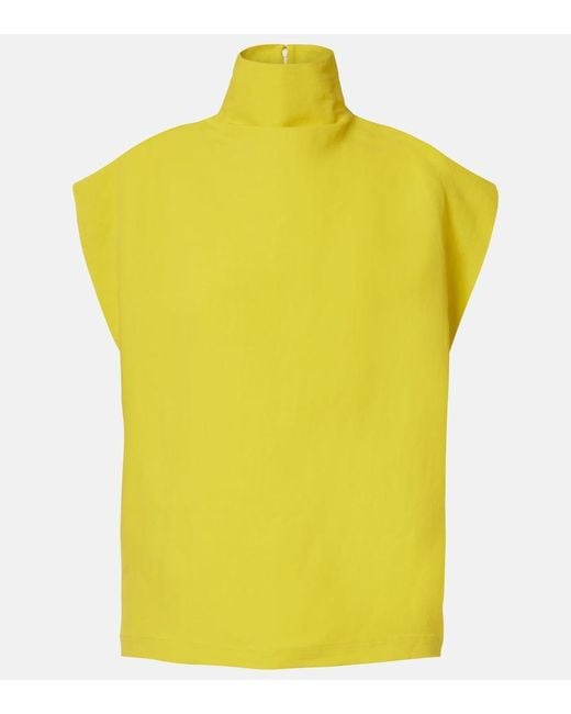 Alaïa Yellow Poplin Turtleneck Top