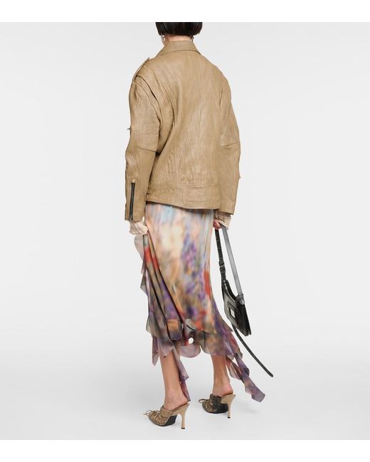 Acne Green Linor Oversized Belted Leather Jacket