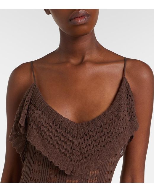 AYA MUSE Brown Ruffled Pointelle Maxi Dress