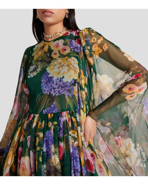 Dolce & Gabbana Green Floral Silk Chiffon Gown