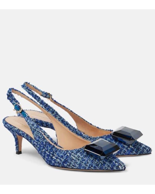 Gianvito Rossi Blue Jaipur 55 Boucle Slingback Pumps