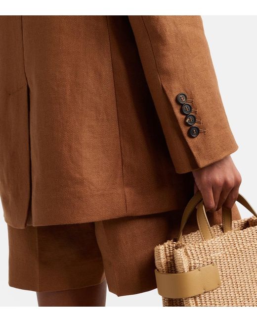 Brunello Cucinelli Brown Double-Breasted Linen Blazer