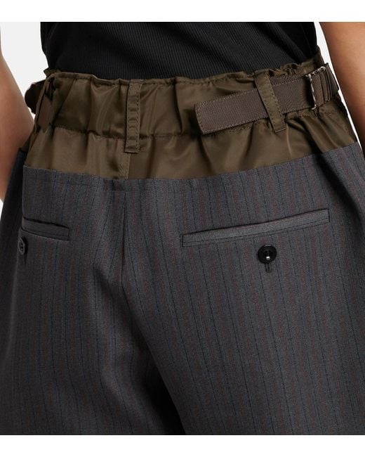 Sacai Gray Paneled Striped Shorts