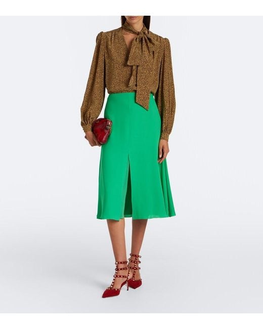 Valentino Green Silk Georgette Midi Skirt