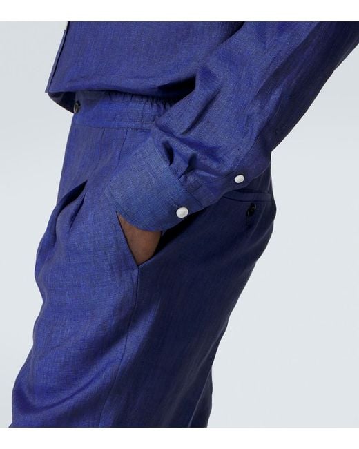Rubinacci Blue Linen Shirt for men