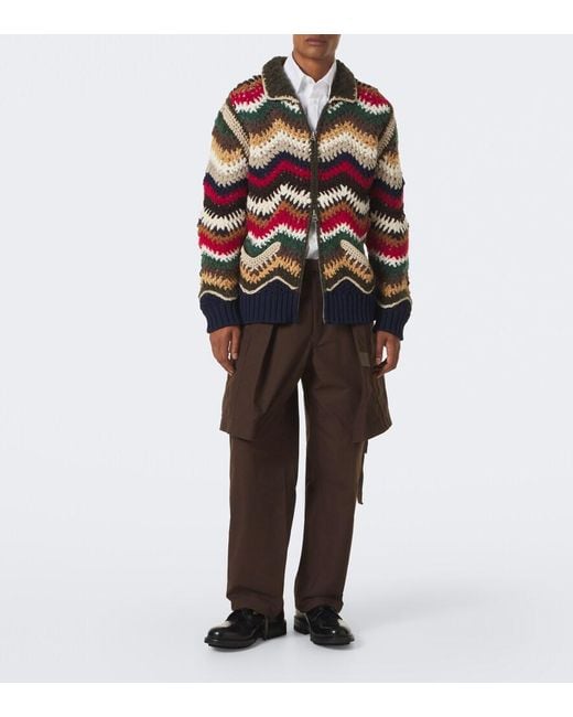 Sacai Red Chevron Crochet Blouson Jacket for men