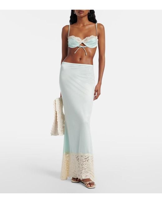 Montce Blue Natalia Lace-Trimmed Satin Slip Skirt
