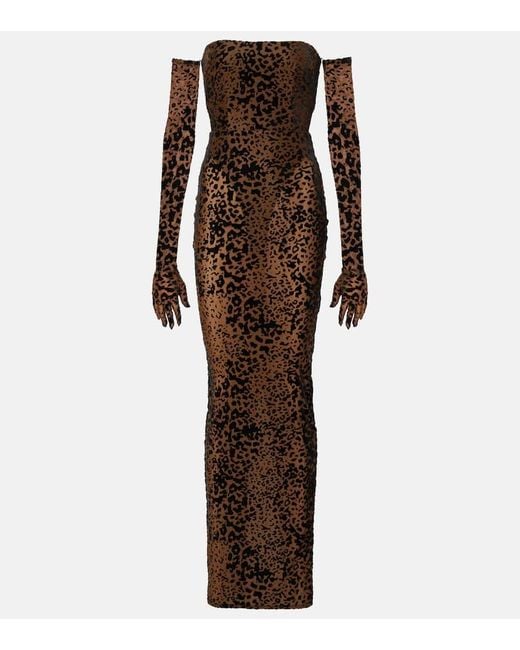 Alex Perry Brown Leopard-Print Corset Gown