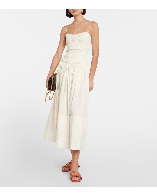 Tory Burch White Cotton And Linen Midi Skirt