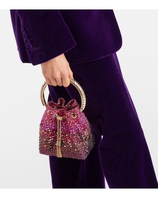 Jimmy Choo Red Bon Bon Embellished Satin Bucket Bag
