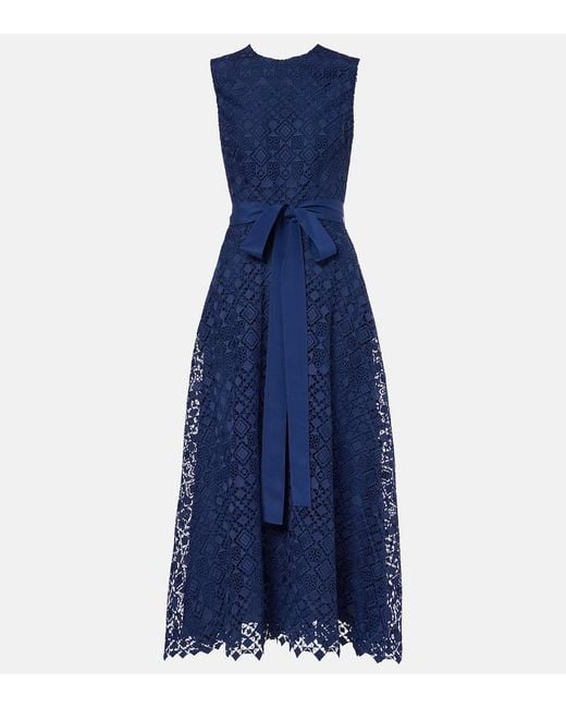 Elie Saab Blue Bow-Detail Macrame Midi Dress