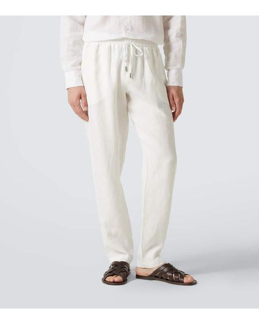 Thom Sweeney White Linen Straight Pants for men