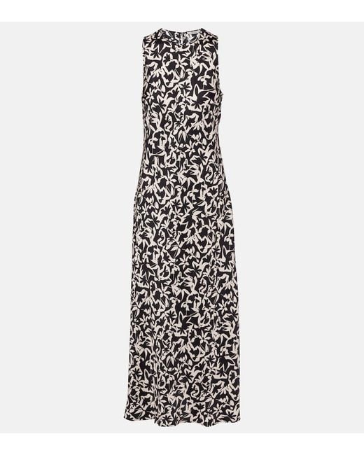 Asceno White Valencia Printed Silk Twill Maxi Dress