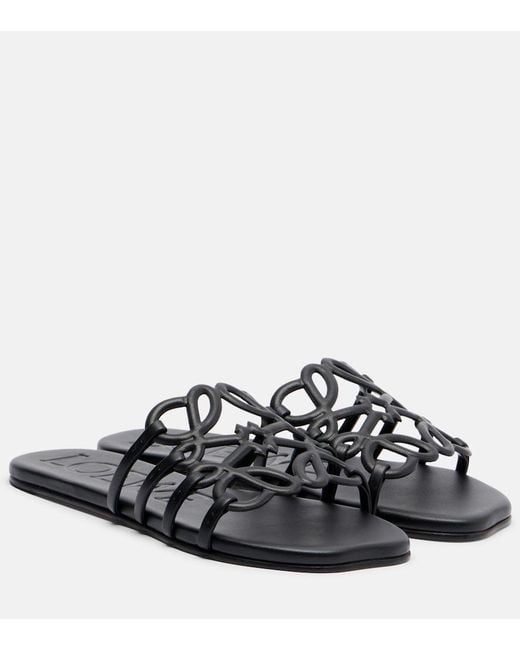 Loewe Black Paula's Ibiza Petal Anagram Leather Slides