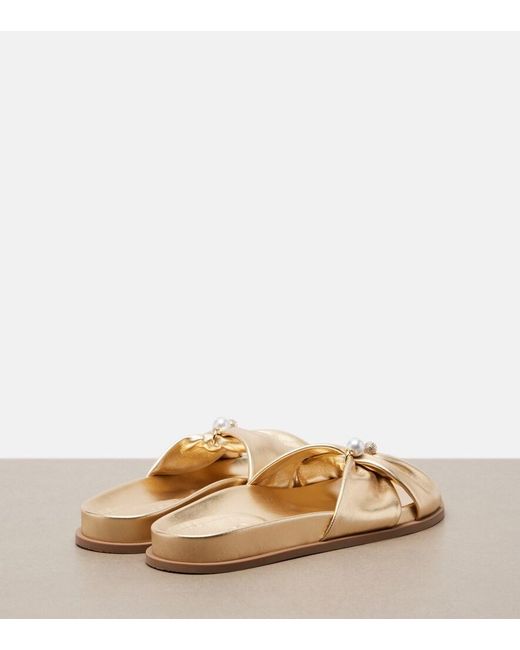 Jimmy Choo Natural Rafi Embellished Metallic Leather Sandals