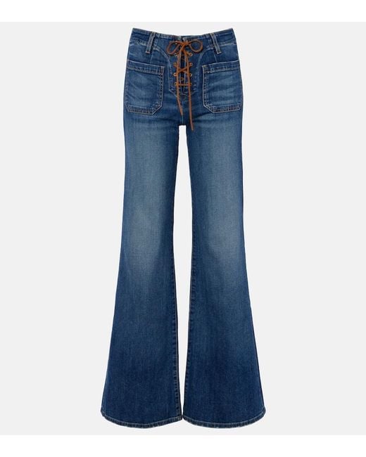 Nili Lotan Blue Mid-Rise Flared Jeans Florence
