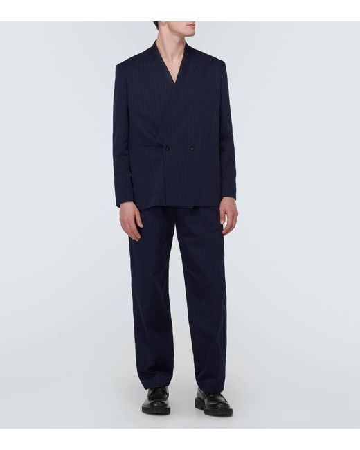 KENZO Blue Pinstripe Cotton And Linen Jacket for men