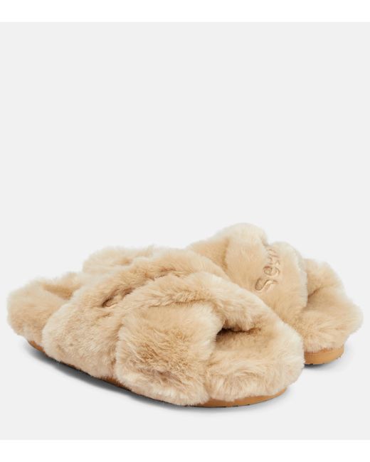 See By Chloé Natural See By Chloe Faux Fur Slides