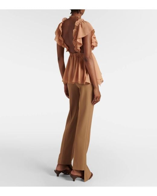 Top De Chifon De Seda Con Volantes Chloé de color Brown