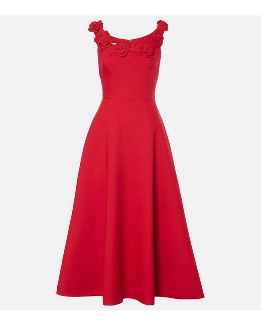 Robe Midi En Crepe Couture A Fleurs Valentino en coloris Red